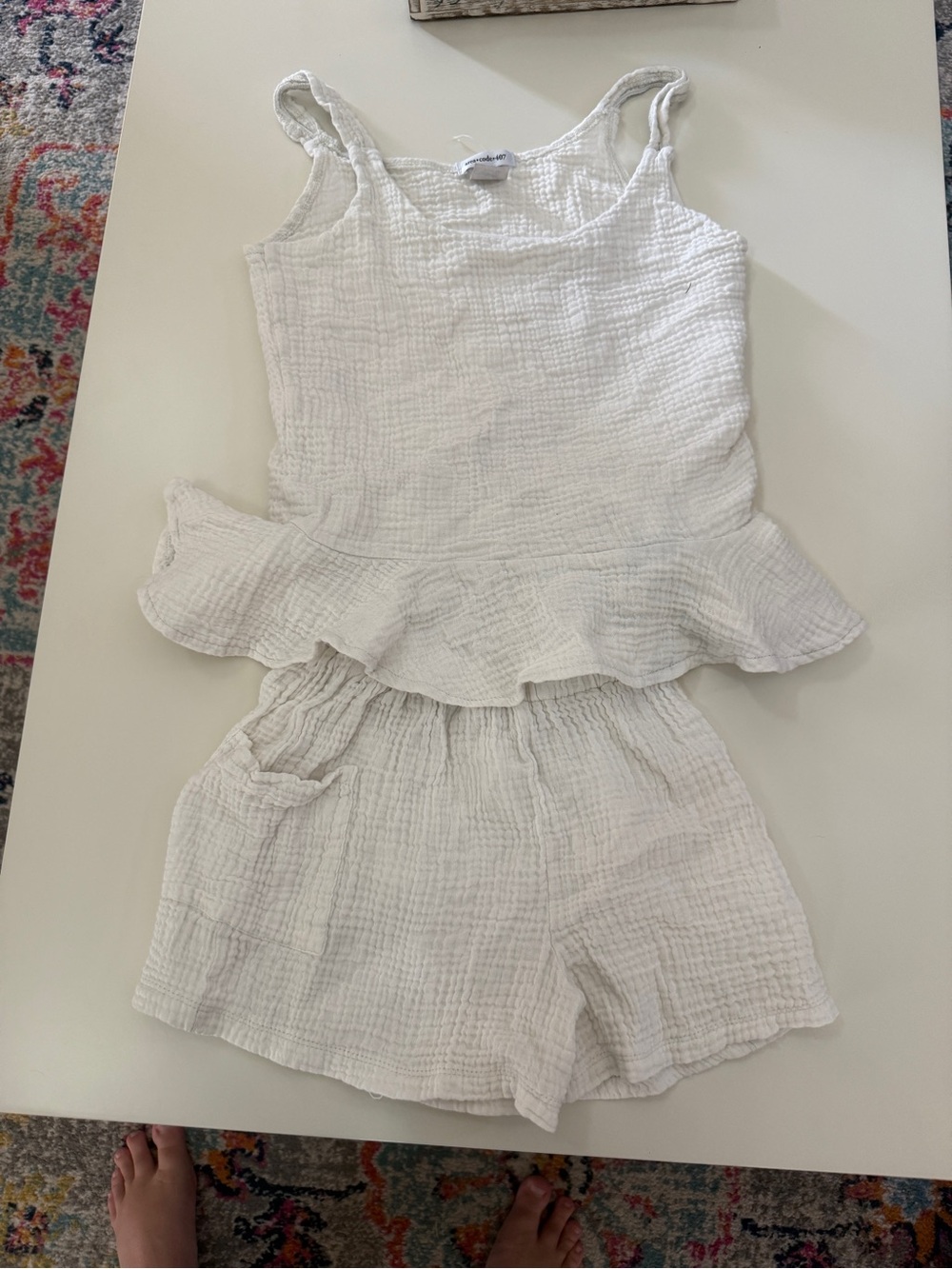 Area Code 407 White Gauze Two-Piece Tank & Short Set - tween girls size 14